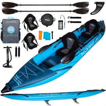 Aqua Spirit Kayak gonflable 2023, 10'5"/13'5"/, ensemble complet de kayak pour 1 ou 2 personnes avec pagaie, sac à dos, pompe double course et plus d'accessoires, adultes débutants, experts, garantie 3 ans
